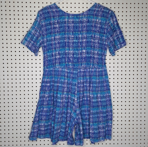 Rabbit Vtg Romper 7/8 Short Sleeve Scoop Button Pleated Pocket Print Multicolor - Picture 2 of 5